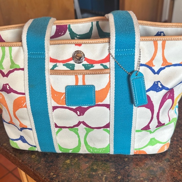 Coach Multicolor Canvas Tote with Blue Accents - Picture 1 of 6